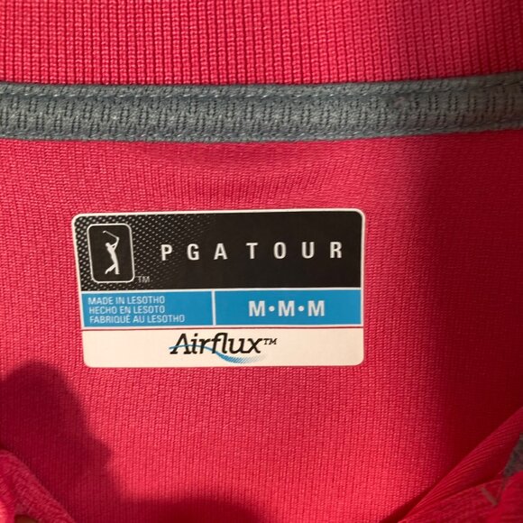 Mens PGA Tour Airflux Golf Polo Shirt Pink Flambe M NWT Polyester - Picture 8 of 10